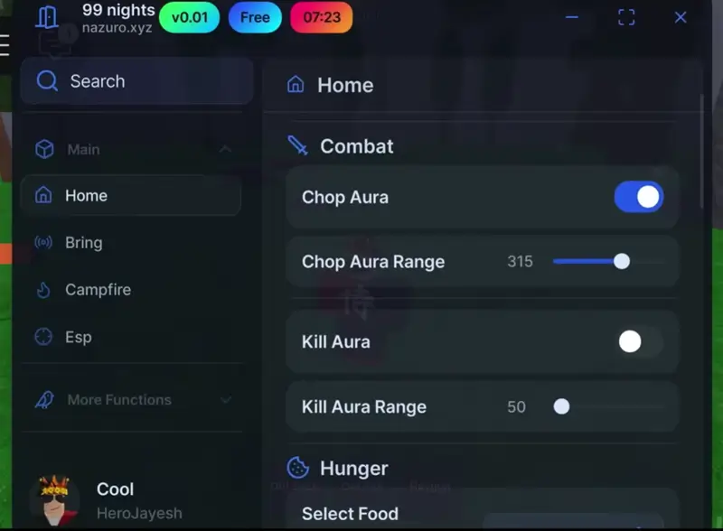Nazuro Hub Script 99 Nights No Key – Kill Aura, Bring Item, Teleport, ESP