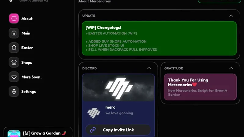 Mercenaries Hub GAG Script – Auto Farm, Auto Collect, Auto Buy